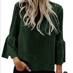 Dark Green Suede 3/4 Bell Sleeve Top